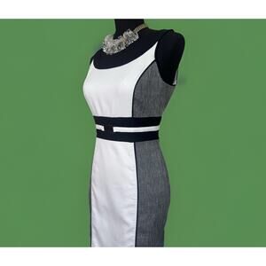 WHBM Black White Gray Colorblock Sheath Dress - Y2k Office Siren- Modest Wiggle
